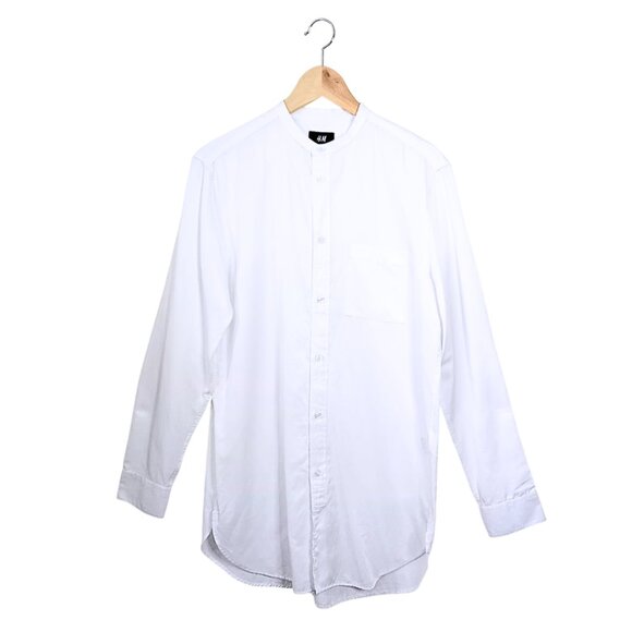 H&M White Men’s Shirt – Long Sleeve Mandarin Collar Button-Up, Size S - Picture 1 of 6